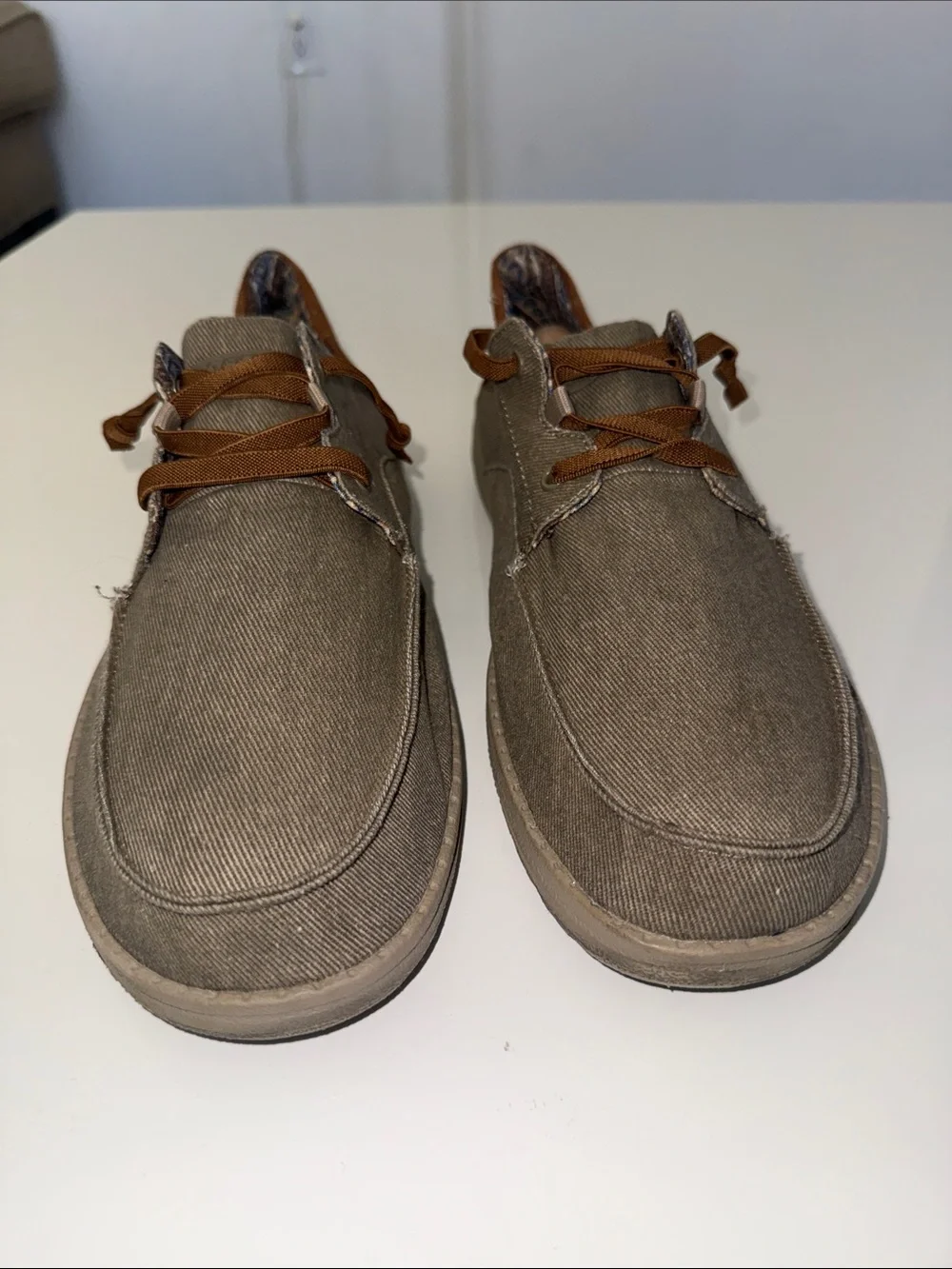 SKECHERS Relax Fit Melson-Planon Taupe Canvas Lace Up Shoes 210116 Size 12